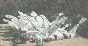 Mower exhibits wrapped for transportation